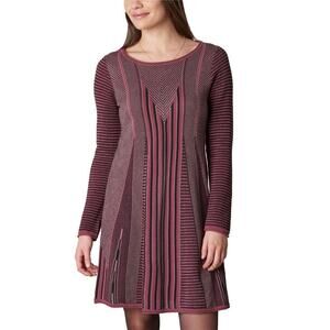 Prana Long-Sleeve Knit A-Line Dress in Burgundy and Rose
